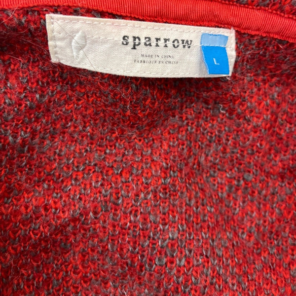 Sparrow Womens  Red & Gray Floral Hooded Open Cardigan Sweater  Size  L