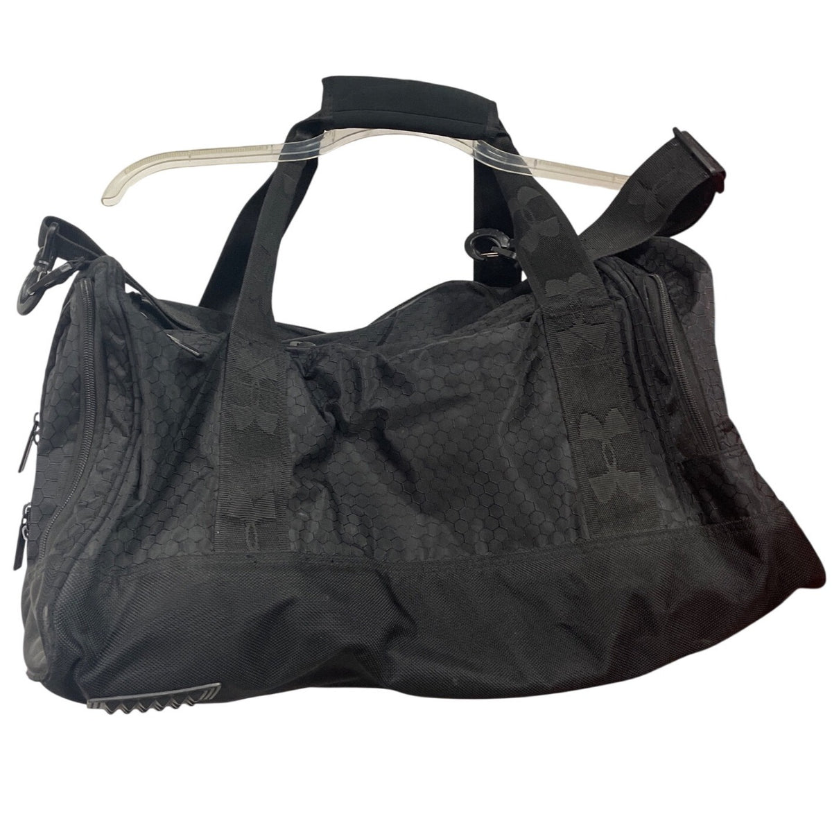Under Armour Unisex Black Hex Pattern Gym Duffel Bag With Mesh Pocket & Adjustable Strap