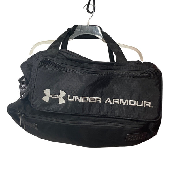 Under Armour Unisex Black Hex Pattern Gym Duffel Bag With Mesh Pocket & Adjustable Strap