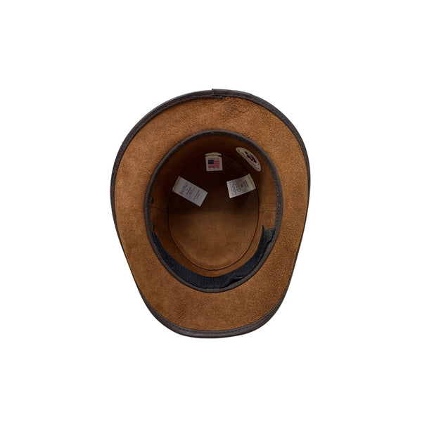 Head N Home Hats Brown Distressed Leather Steampunk Top W/ Feather Stoker Size S