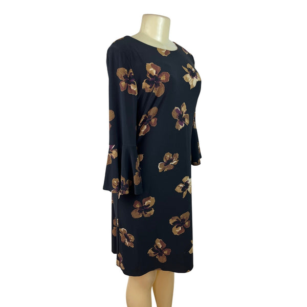 Tommy Hilfiger Womens Black Floral Bell Sleeve Dress Size 6