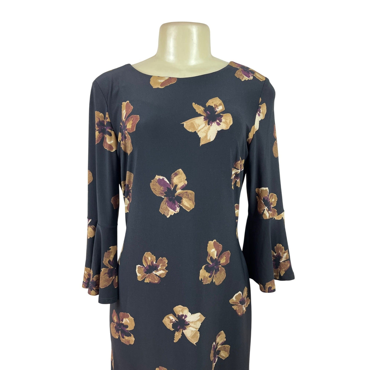 Tommy Hilfiger Womens Black Floral Bell Sleeve Dress Size 6
