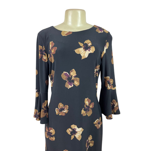 Tommy Hilfiger Womens Black Floral Bell Sleeve Dress Size 6