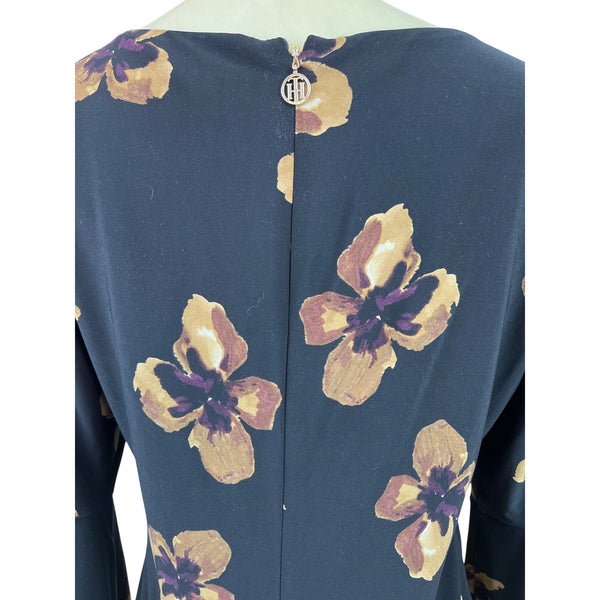 Tommy Hilfiger Womens Black Floral Bell Sleeve Dress Size 6