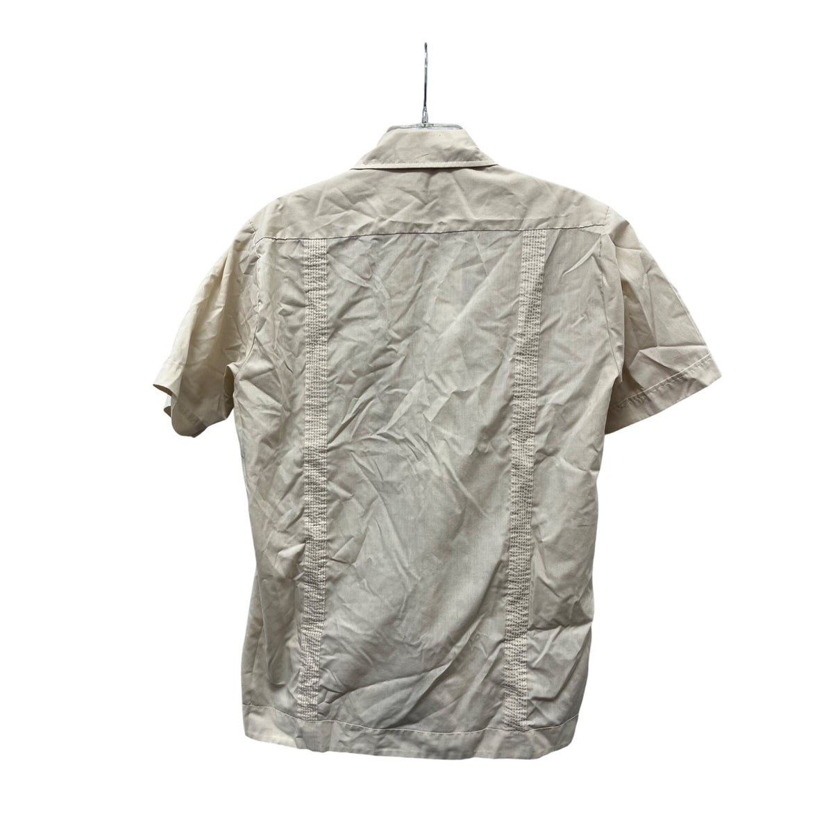 Vic Vic Mens Beige Polyester Cotton Short Sleeve Guayabera Embroidered Shirt M