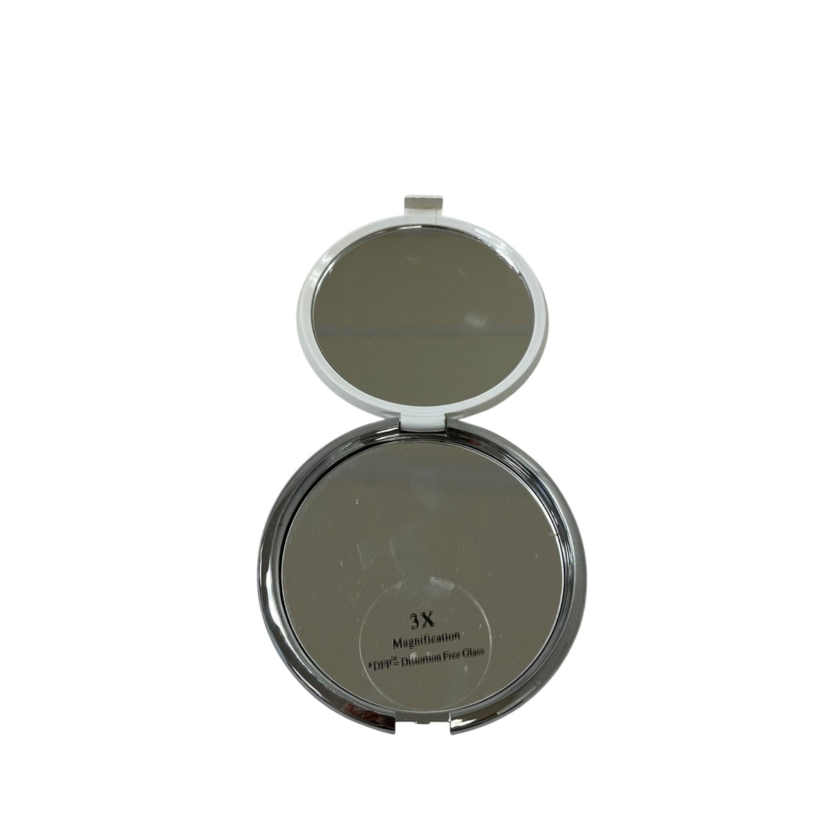 Compact Mirror With 3X Magnification White & Silver Tone Distortion-Free Glass Circular Design