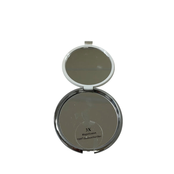 Compact Mirror With 3X Magnification White & Silver Tone Distortion-Free Glass Circular Design