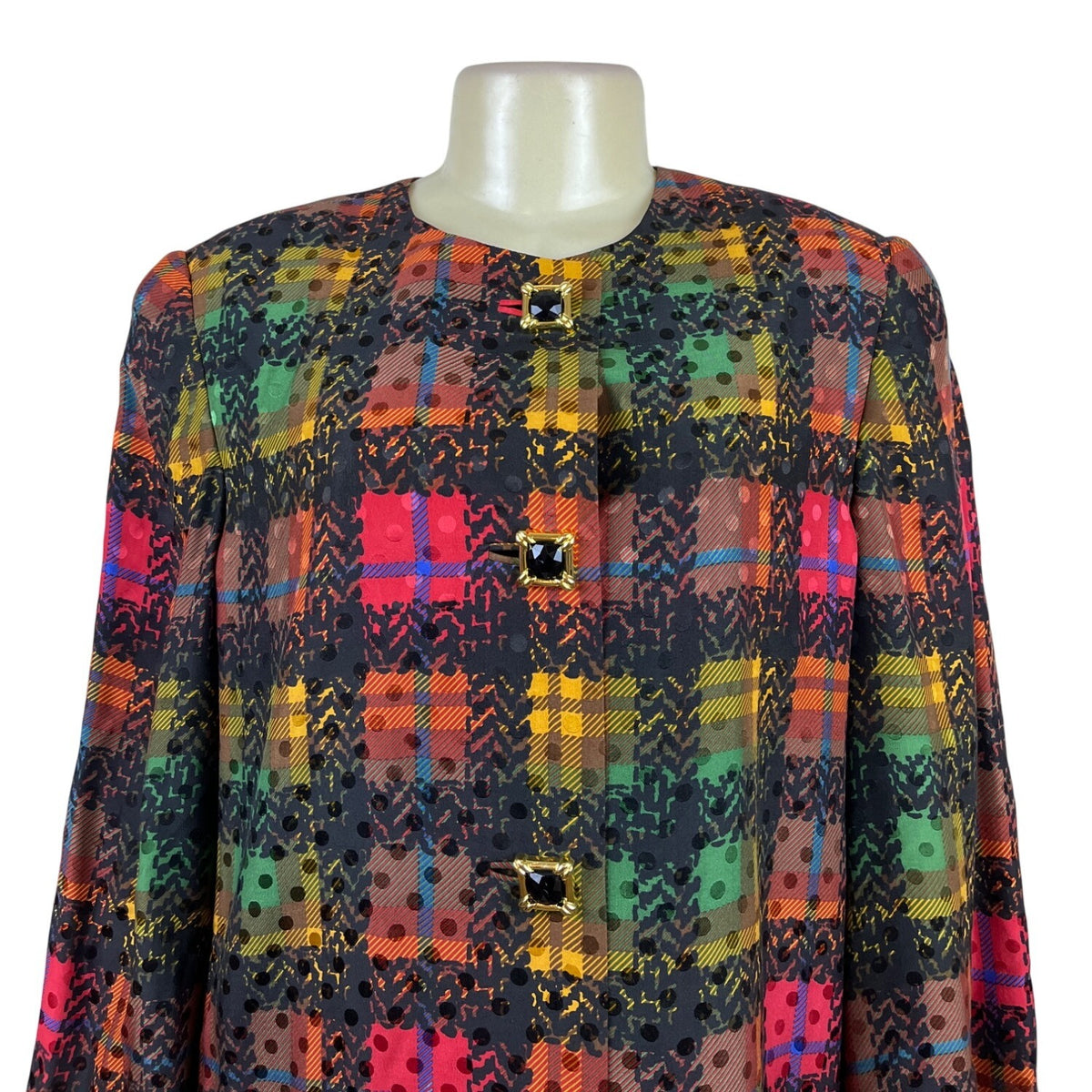 David Hayes Multicolor Plaid Women’s Long-Sleeve Satin Sheath Dress Sz 14