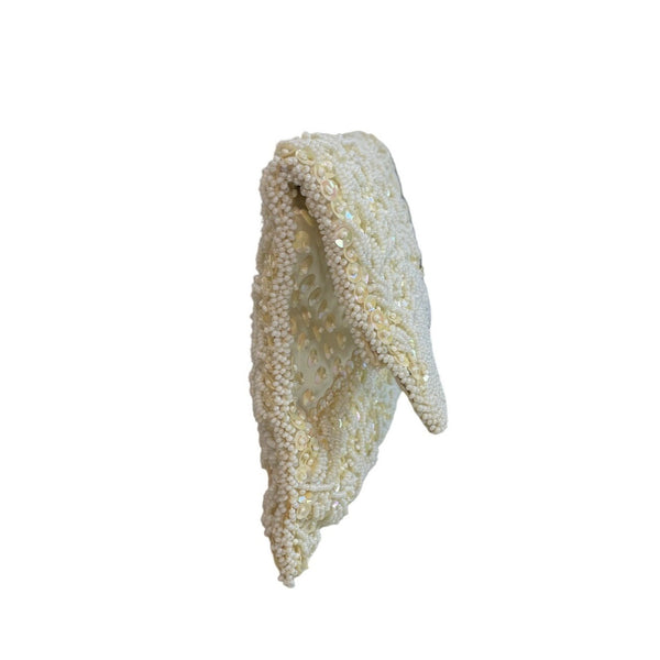 Vintage 1980's La Regale Women's White Beaded Evening Clutch Sz S