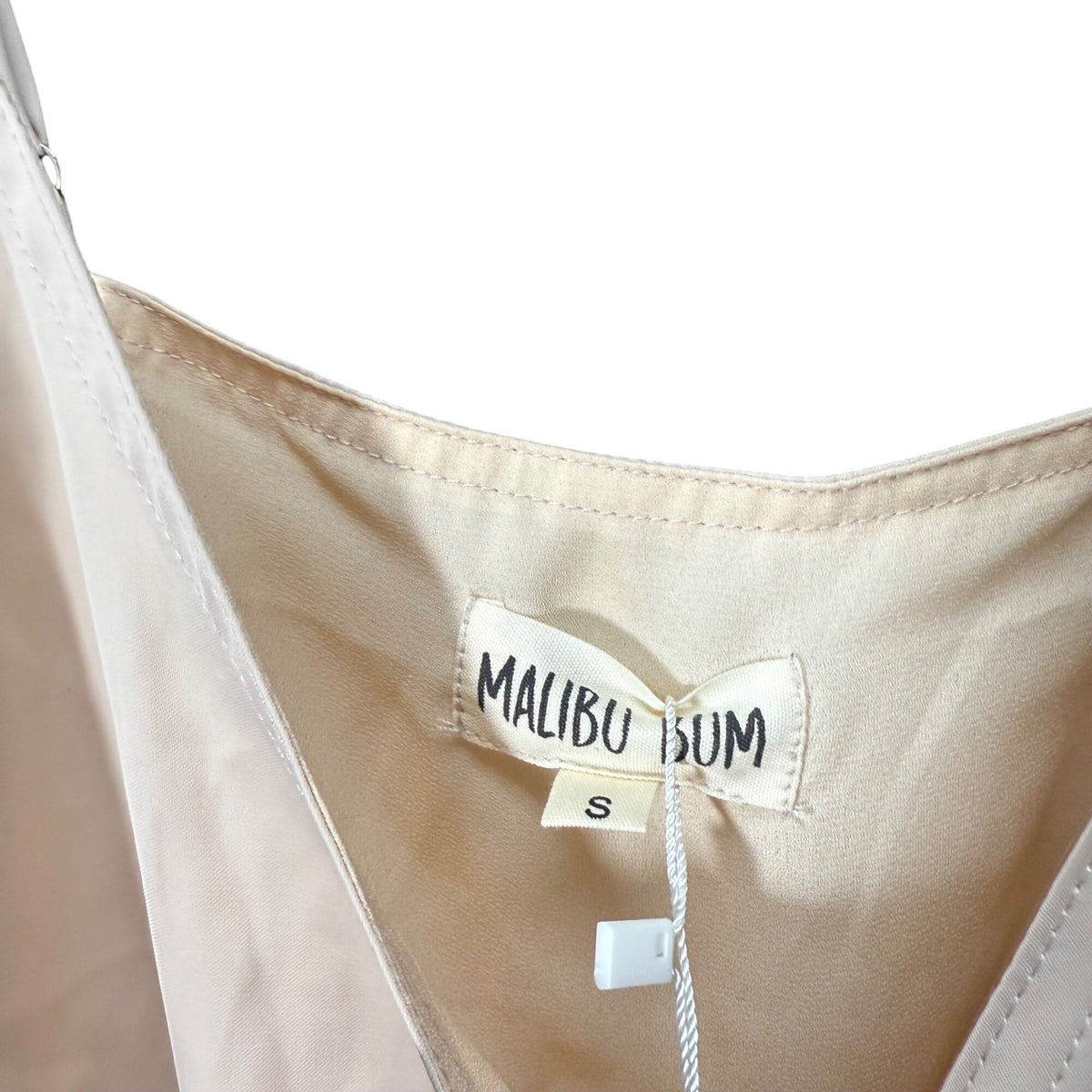 Malibu Bum Womens Beige Satin Camisole Adjustable Spaghetti Straps Elastic Hem Small