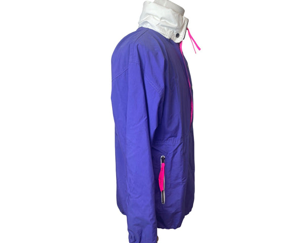 Fahrenheit Retro Men's Purple Jacket with Hoodie Zip Up and Button Up Size Small