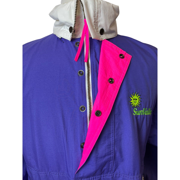 Fahrenheit Retro Men's Purple Jacket with Hoodie Zip Up and Button Up Size Small
