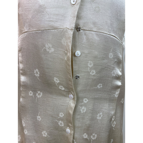 Sarah.J Womens Floral Button-Down Shirt Dress With Puff Sleeves Beige Sz L - New