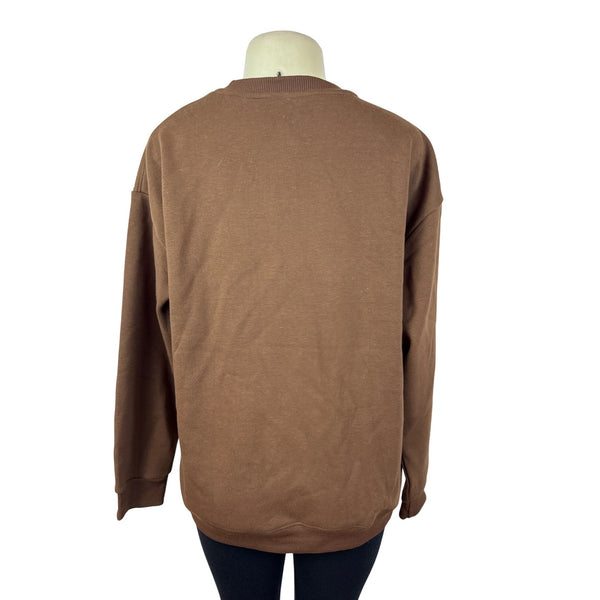 Snoopy Embroidered Brown Pullover Sweater Crewneck Soft Long Sleeve Womens