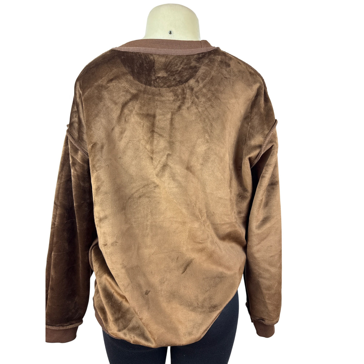 Snoopy Embroidered Brown Pullover Sweater Crewneck Soft Long Sleeve Womens