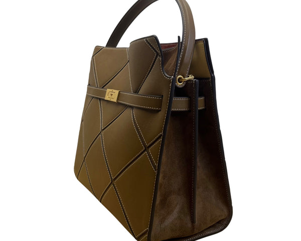 Tory Burch Women’s Brown Leather & Suede With Crossbody Strap Shoulder Tote
