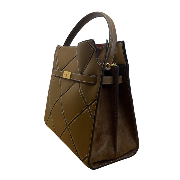 Tory Burch Women’s Brown Leather & Suede With Crossbody Strap Shoulder Tote