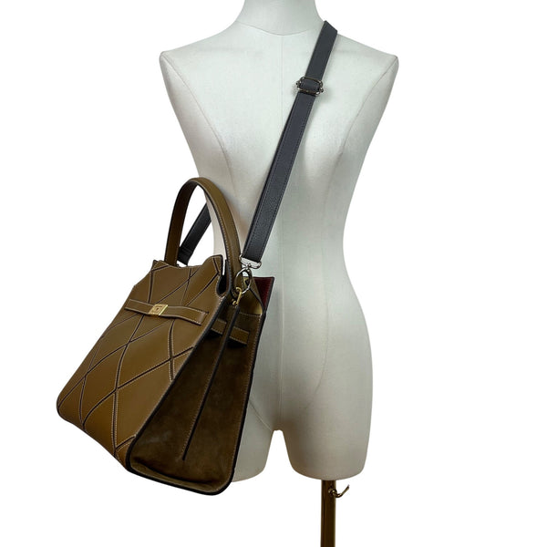 Tory Burch Women’s Brown Leather & Suede With Crossbody Strap Shoulder Tote