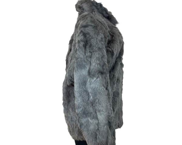 Michie Keevy Faux Fur Gray Coat With Satin Lining & Hook Closure