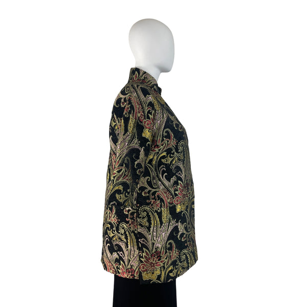 Floral Embroidered Open Jacket Womens Multicolor Brocade 3/4 Sleeve