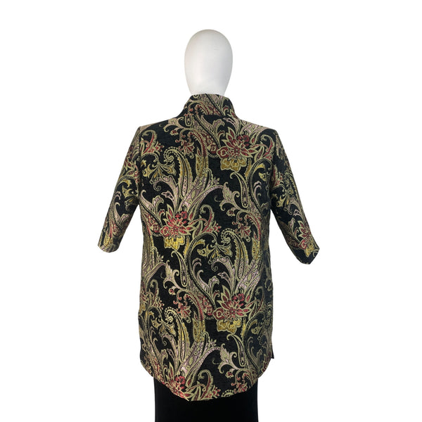 Floral Embroidered Open Jacket Womens Multicolor Brocade 3/4 Sleeve