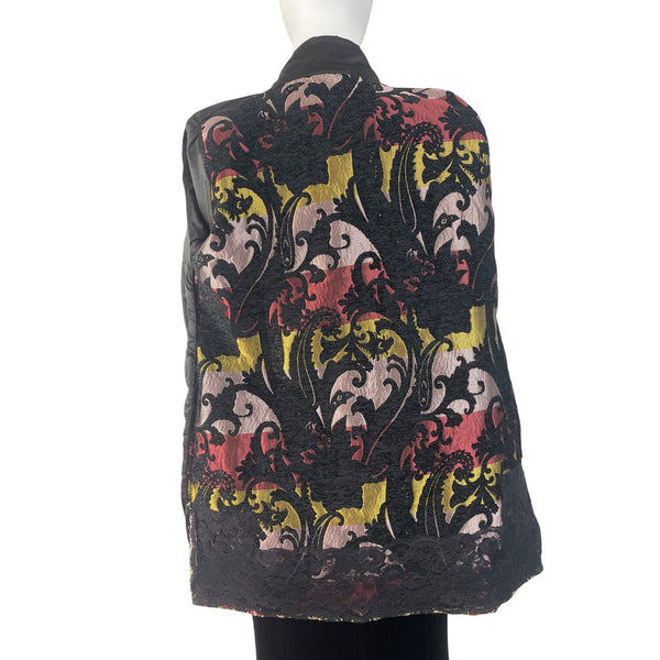 Floral Embroidered Open Jacket Womens Multicolor Brocade 3/4 Sleeve