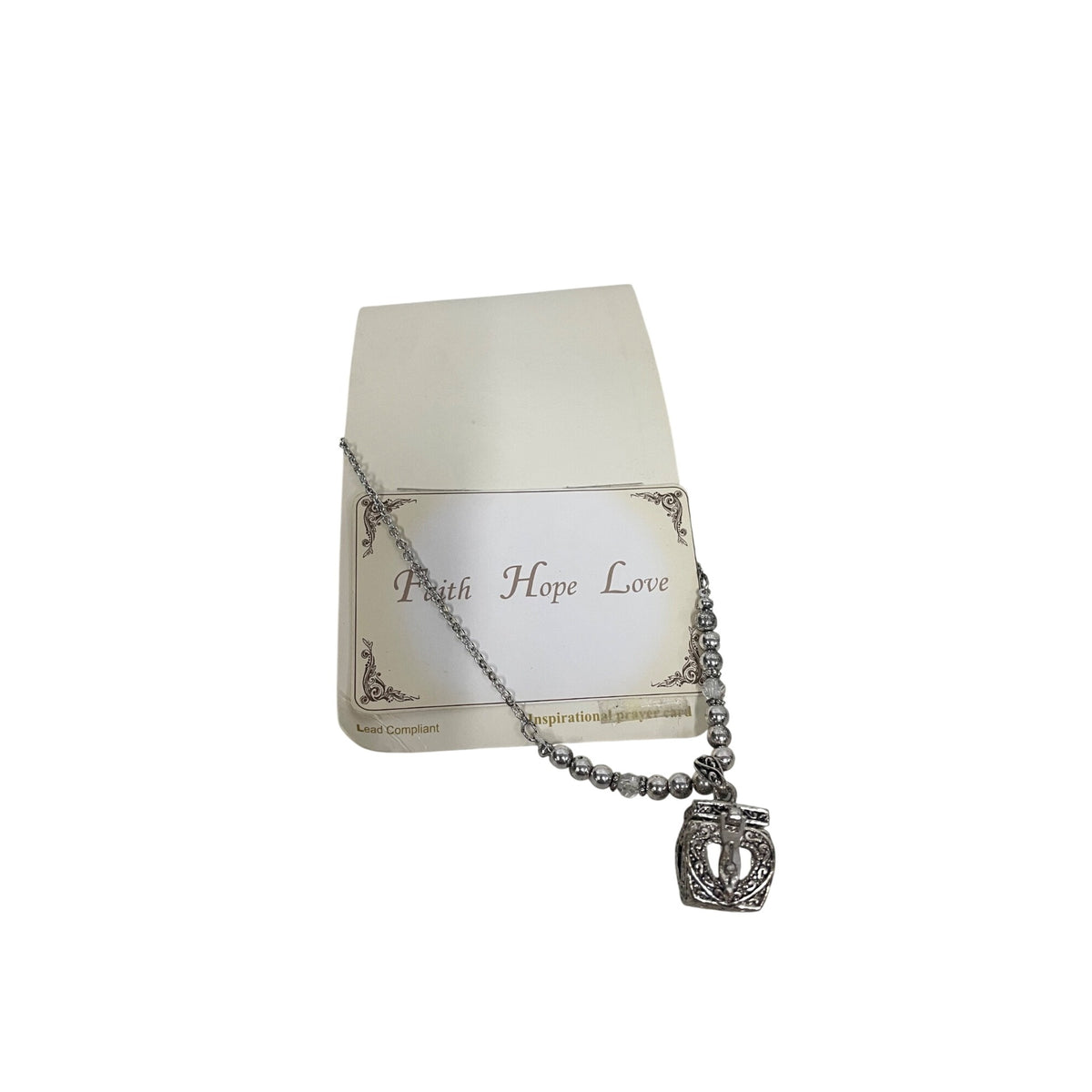 Faith Hope Love Silver-Plated Inspirational Prayer Necklace With Bead Chain & Cross Charm