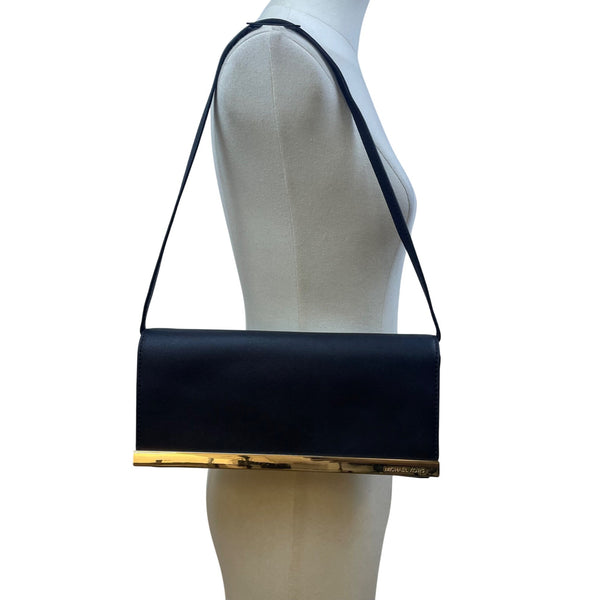 Michael Kors Women’s Black Leather With Gold-Tone Trim Saffiano Shoulder Bag