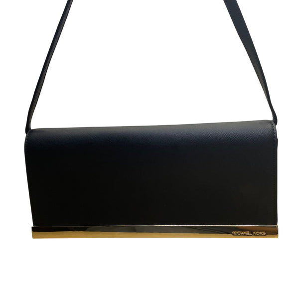 Michael Kors Women’s Black Leather With Gold-Tone Trim Saffiano Shoulder Bag