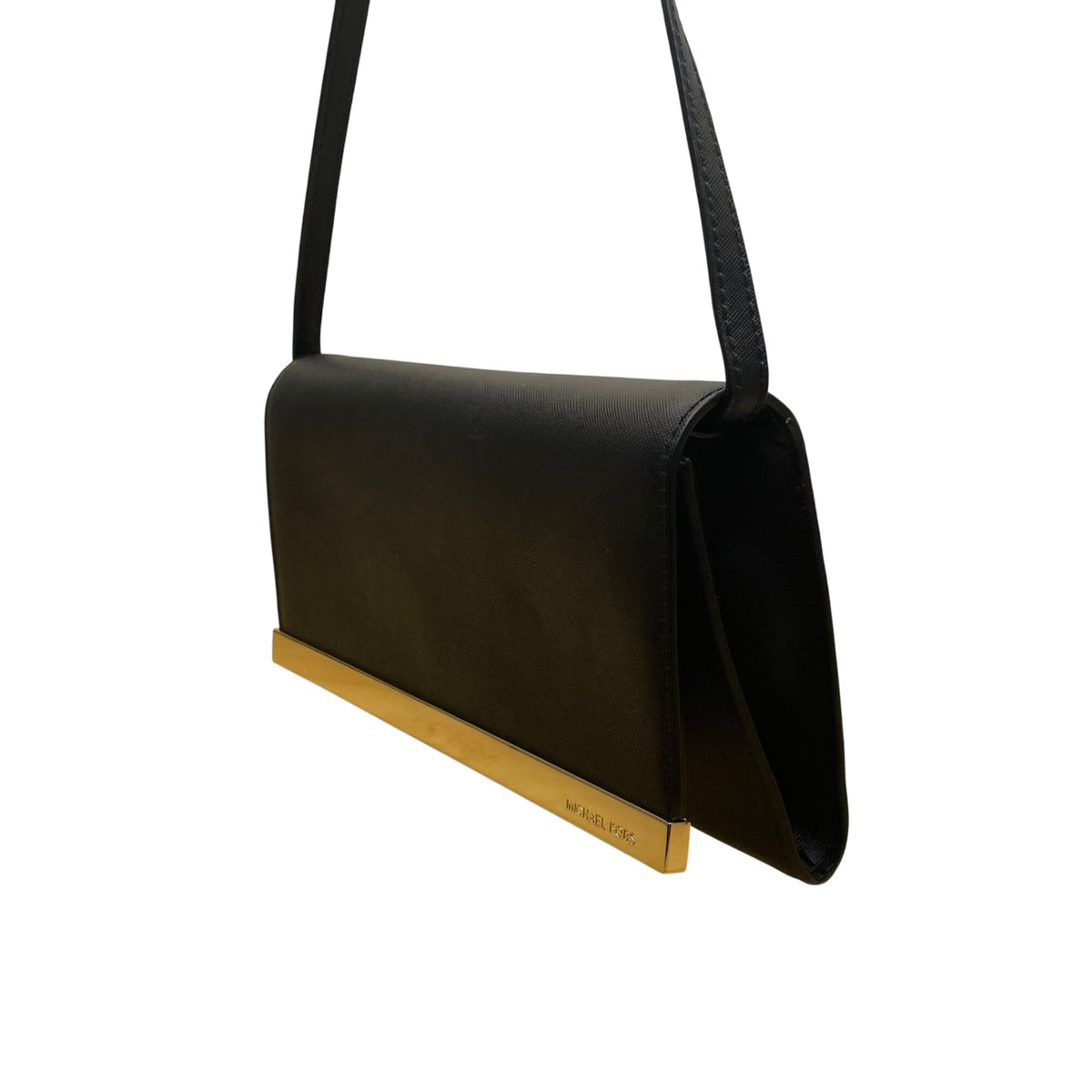 Michael Kors Women’s Black Leather With Gold-Tone Trim Saffiano Shoulder Bag