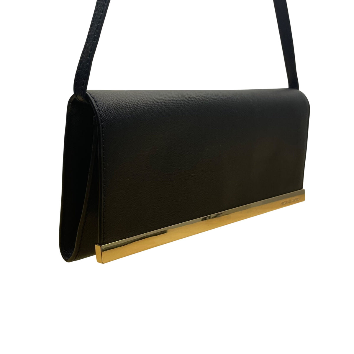 Michael Kors Women’s Black Leather With Gold-Tone Trim Saffiano Shoulder Bag