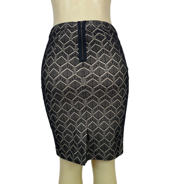 The Limited Womens Black & Nude Geometric Lace Pattern Pencil Skirt Size 2