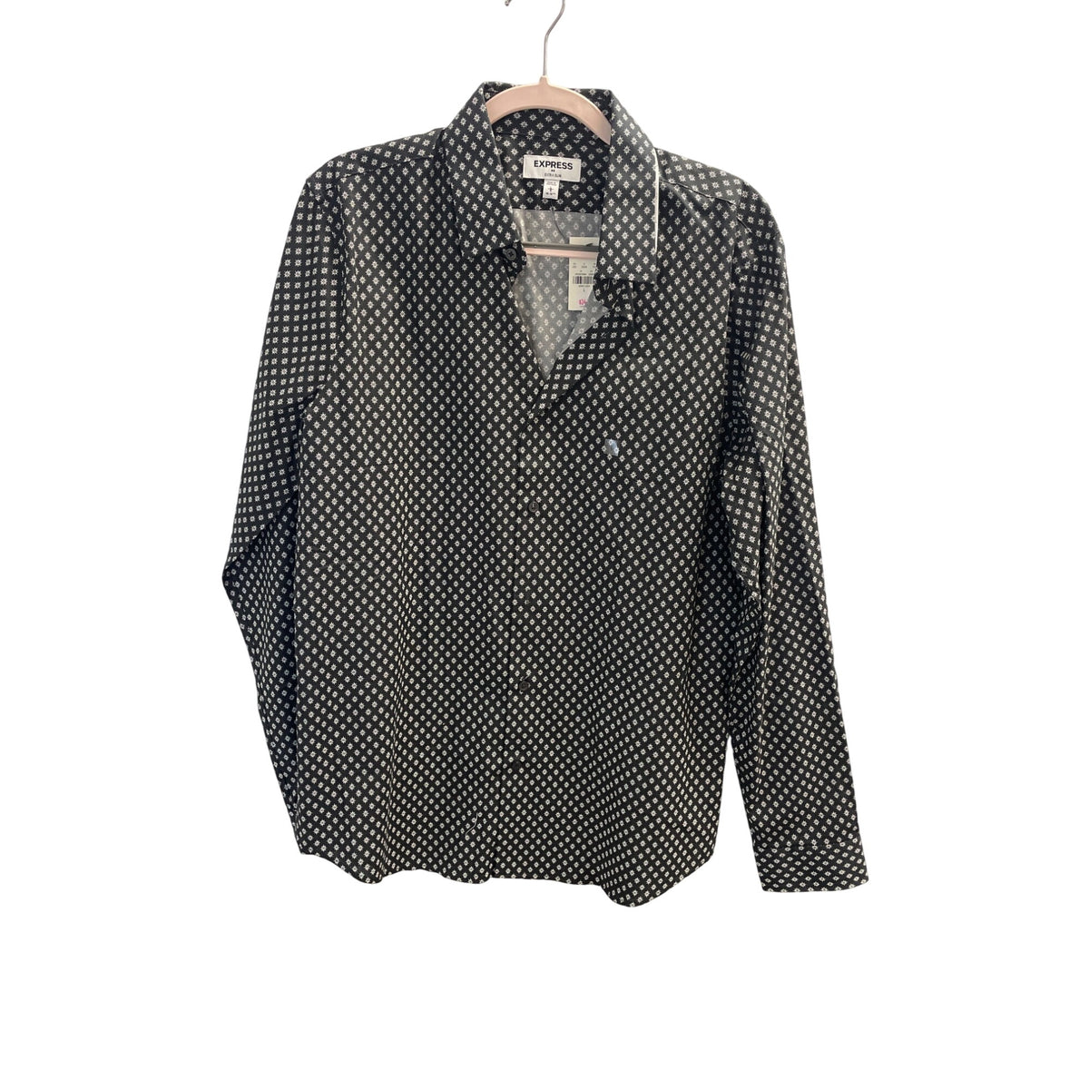 Express Mens Black & White Patterned Extra Slim Fit Shirt Size L