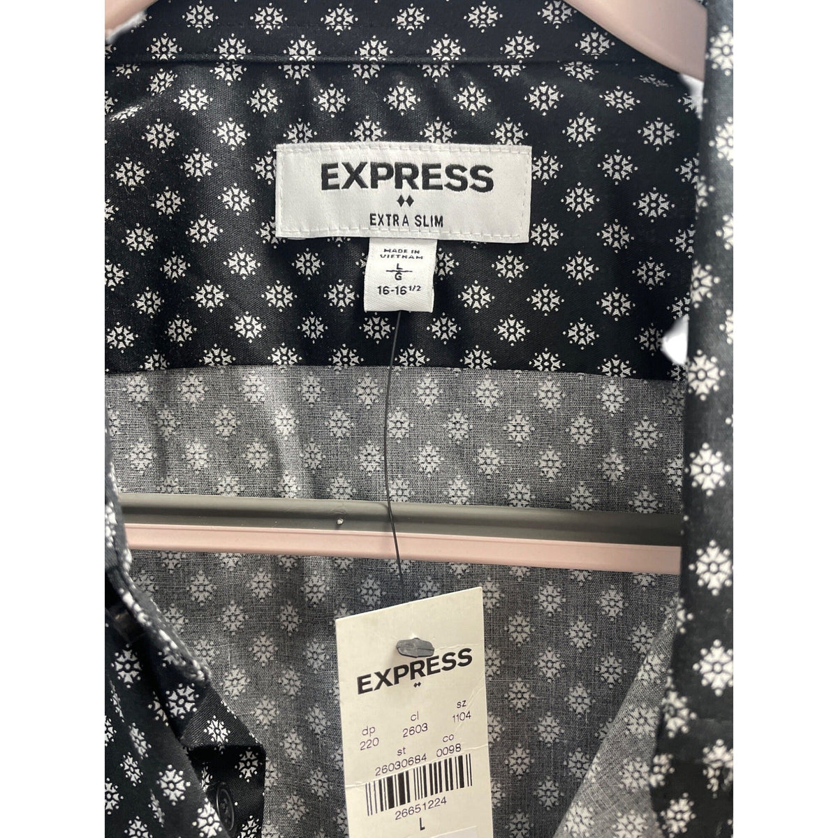 Express Mens Black & White Patterned Extra Slim Fit Shirt Size L