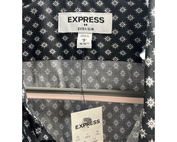Express Mens Black & White Patterned Extra Slim Fit Shirt Size L