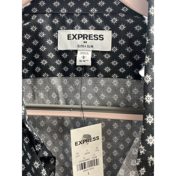 Express Mens Black & White Patterned Extra Slim Fit Shirt Size L
