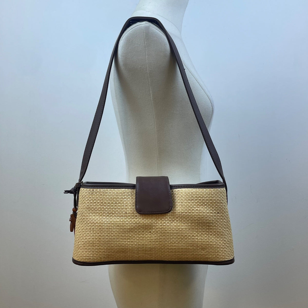 Liz Claiborne Women’s Natural Brown Woven With Snap Closure Shoulder Bag