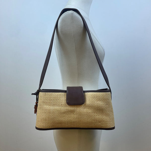 Liz Claiborne Women’s Natural Brown Woven With Snap Closure Shoulder Bag