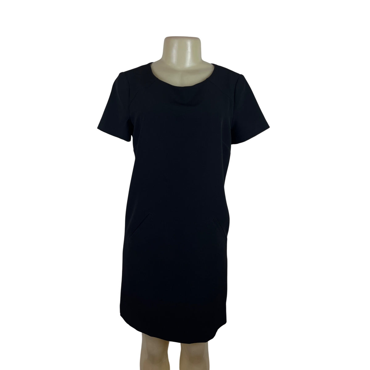 Maggy London Black Short Sleeve Sheath Dress With Pockets & Back Zipper Size 8