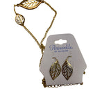 Gold Leaf Necklace & Earrings Set By Periwinkle