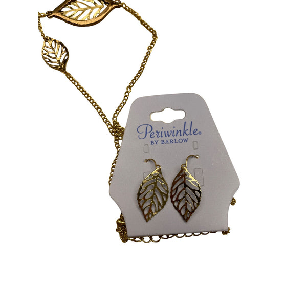 Gold Leaf Necklace & Earrings Set By Periwinkle