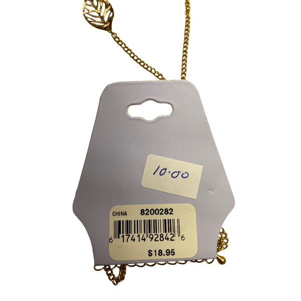 Gold Leaf Necklace & Earrings Set By Periwinkle