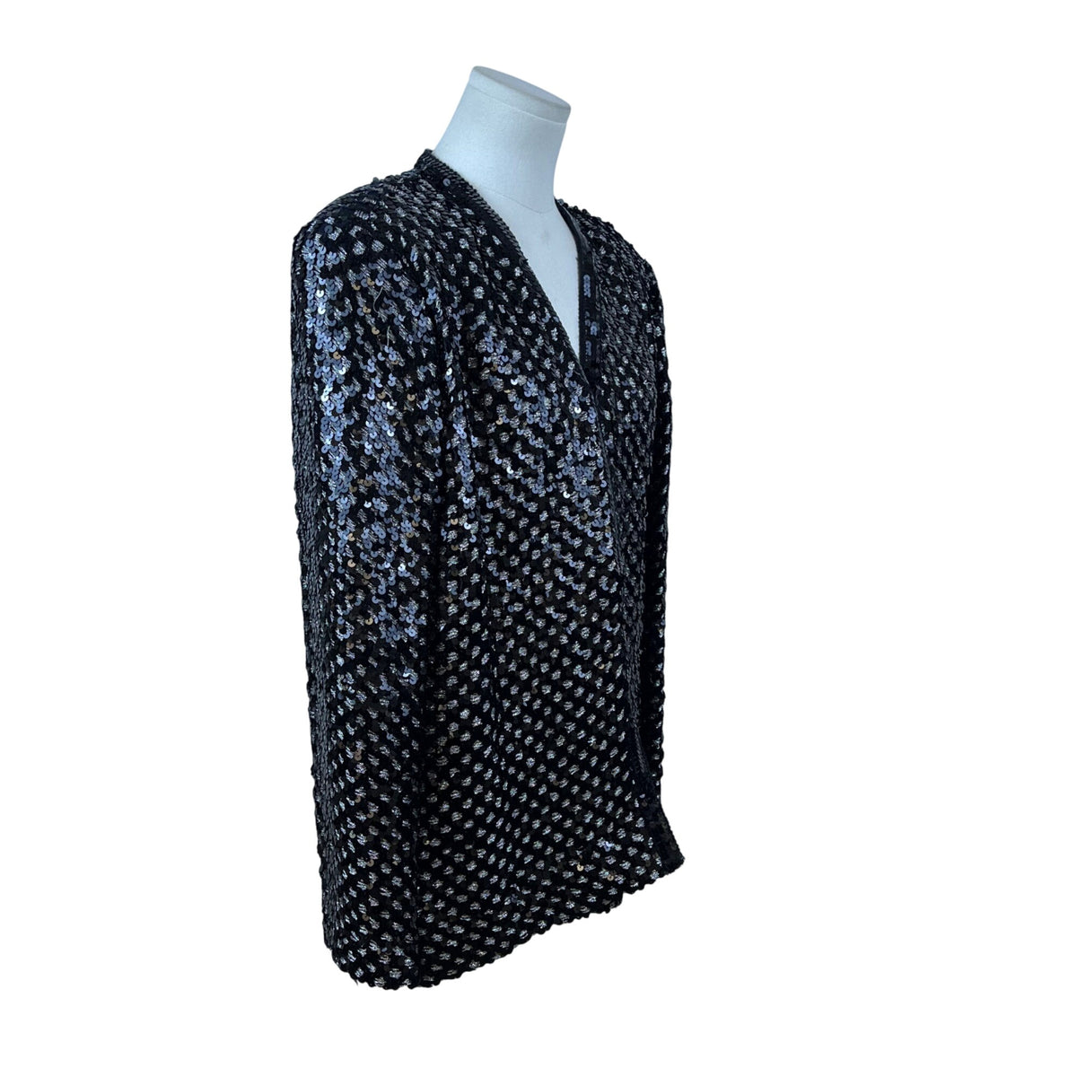 Vintage I. Magnin Women's Black Sequin Acrylic Blazer Shimmer Sparkle Size 12