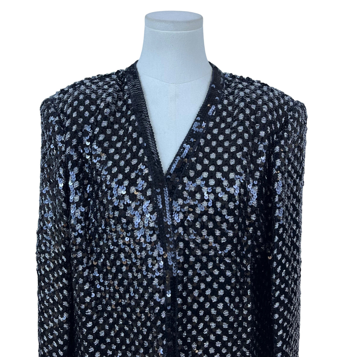 Vintage I. Magnin Women's Black Sequin Acrylic Blazer Shimmer Sparkle Size 12