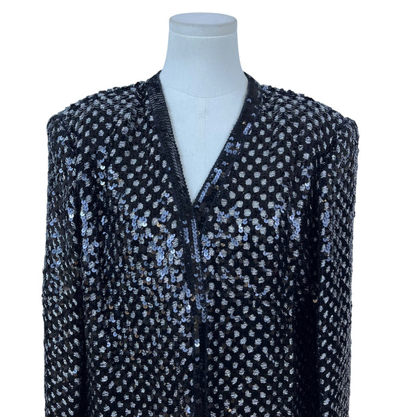 Vintage I. Magnin Women's Black Sequin Acrylic Blazer Shimmer Sparkle Size 12