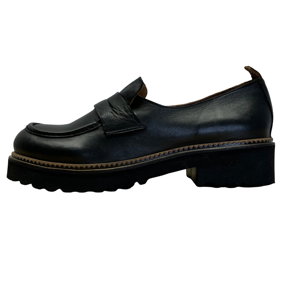 Bueno Women’s Black & Brown Leather Lug Sole Loafers Size 8.5