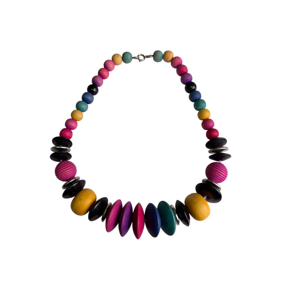 Handcrafted Wooden Multicolor Beaded Necklace For Women Bohemian Chunky Statement