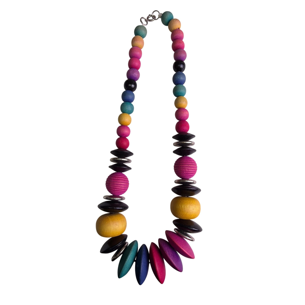 Handcrafted Wooden Multicolor Beaded Necklace For Women Bohemian Chunky Statement