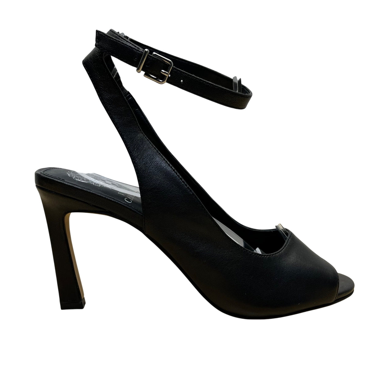 Vince Camuto Women’s Black Leather Ankle Strap Peep Toe Reteema Heels Size 8M