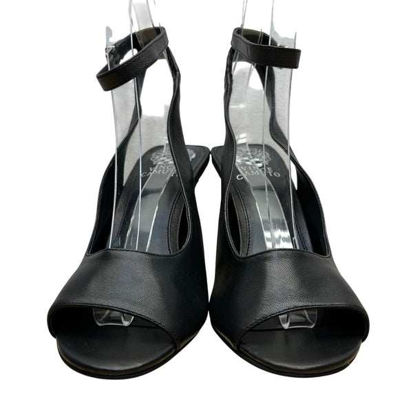 Vince Camuto Women’s Black Leather Ankle Strap Peep Toe Reteema Heels Size 8M